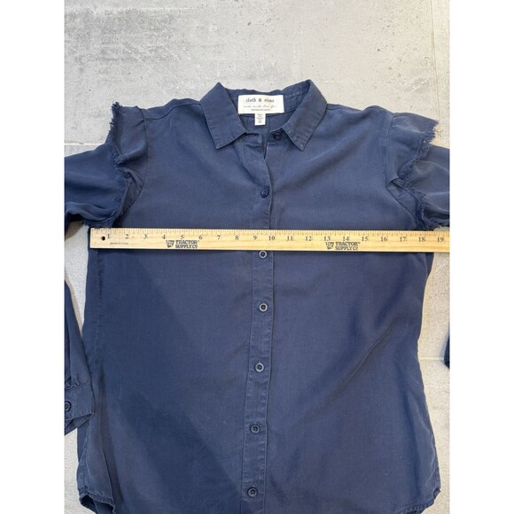 Anthropologie Cloth & Stone Frayed Ruffle Button Down Shirt - Navy - Women's XS - Picture 5 of 9